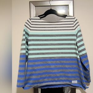Talbots Gray, White, Mint Green and Powde Blue Striped Cotton Long Sleeve 1x Top